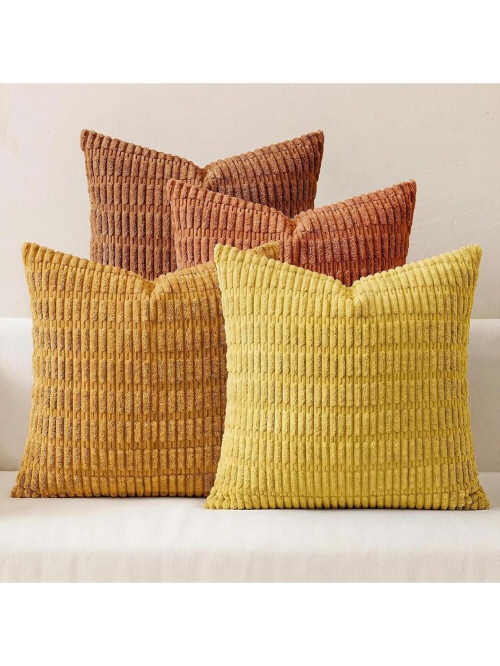 Cozy Fall Corduroy Throw Pillow Covers 20x20 Inch - Set of 4, Orange/Rust